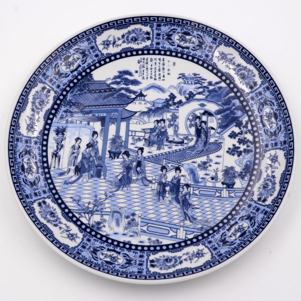Oriental classical beauty Blue and white porcelain panel
