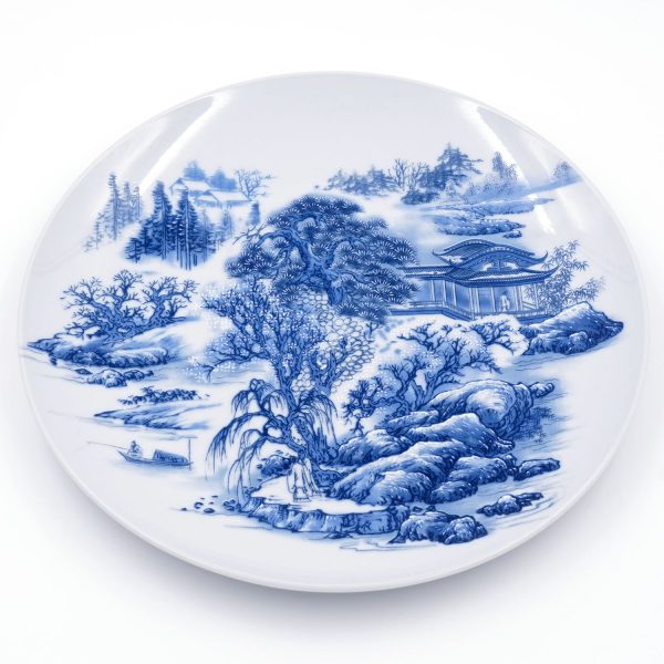 Lakeside Scenery Blue and white porcelain panel